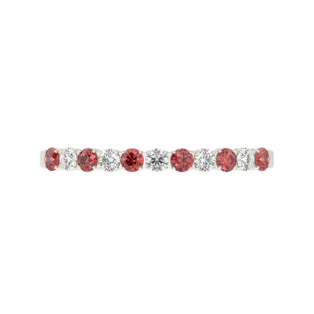 Handcrafted 14k White Gold diamond bangle, showcasing 11 CTW lab diamond / lab ruby, side profile view.