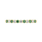 14k Yellow Gold diamond bangle, set with 11 CTW lab diamond / lab emerald, side profile view.
