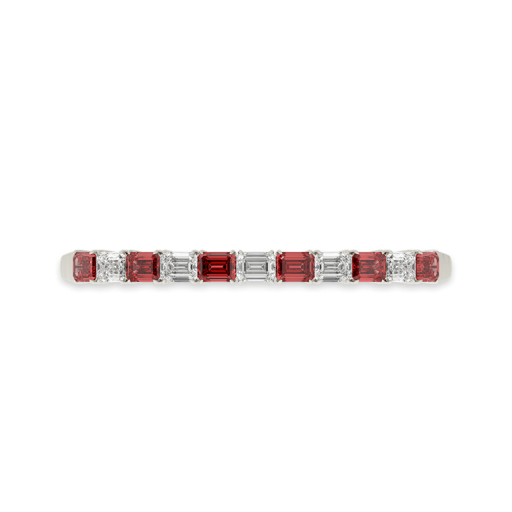 14k White Gold diamond bangle, featuring 11 CTW lab diamond / lab ruby, side profile view.