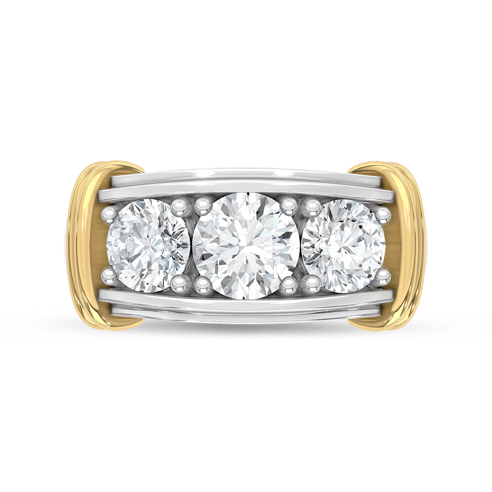14K Two-Tone Gold 3.00 ct. tw. Round Lab-Grown Diamond Men's Band, side profile view showing the band