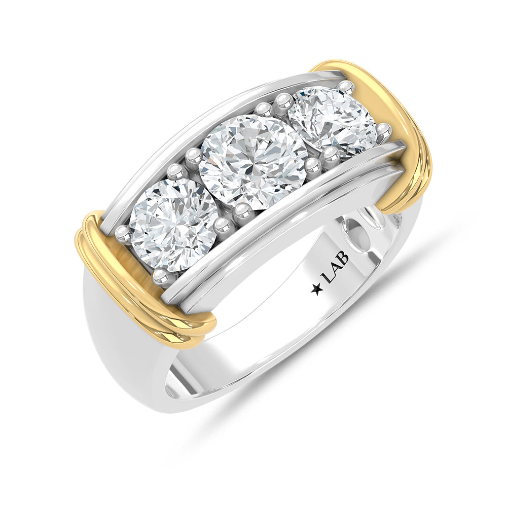 14K Two-Tone Gold 3.00 ct. tw. Round Lab-Grown Diamond Men's Band, top view of the diamonds