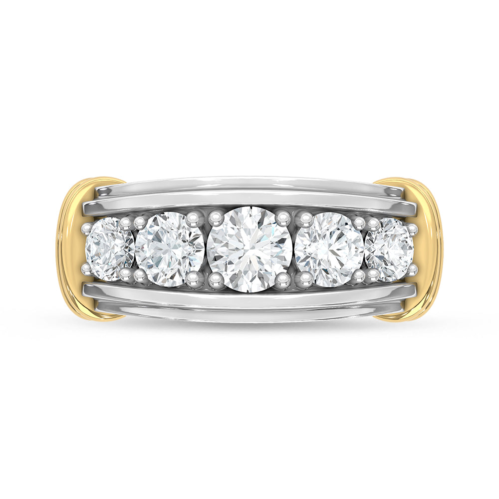 14K Two-Tone Gold 2.00 ct. tw. Round Lab-Grown Diamond Men's Band, side profile view showing the band