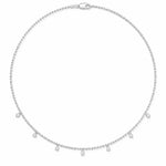 14K White Gold lab-grown diamond 1 ct.tw. seven-station pear-shape drill diamond necklace, front view.