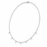 14K White Gold lab-grown diamond 1 ct.tw. seven-station pear-shape drill diamond necklace, side profile view.