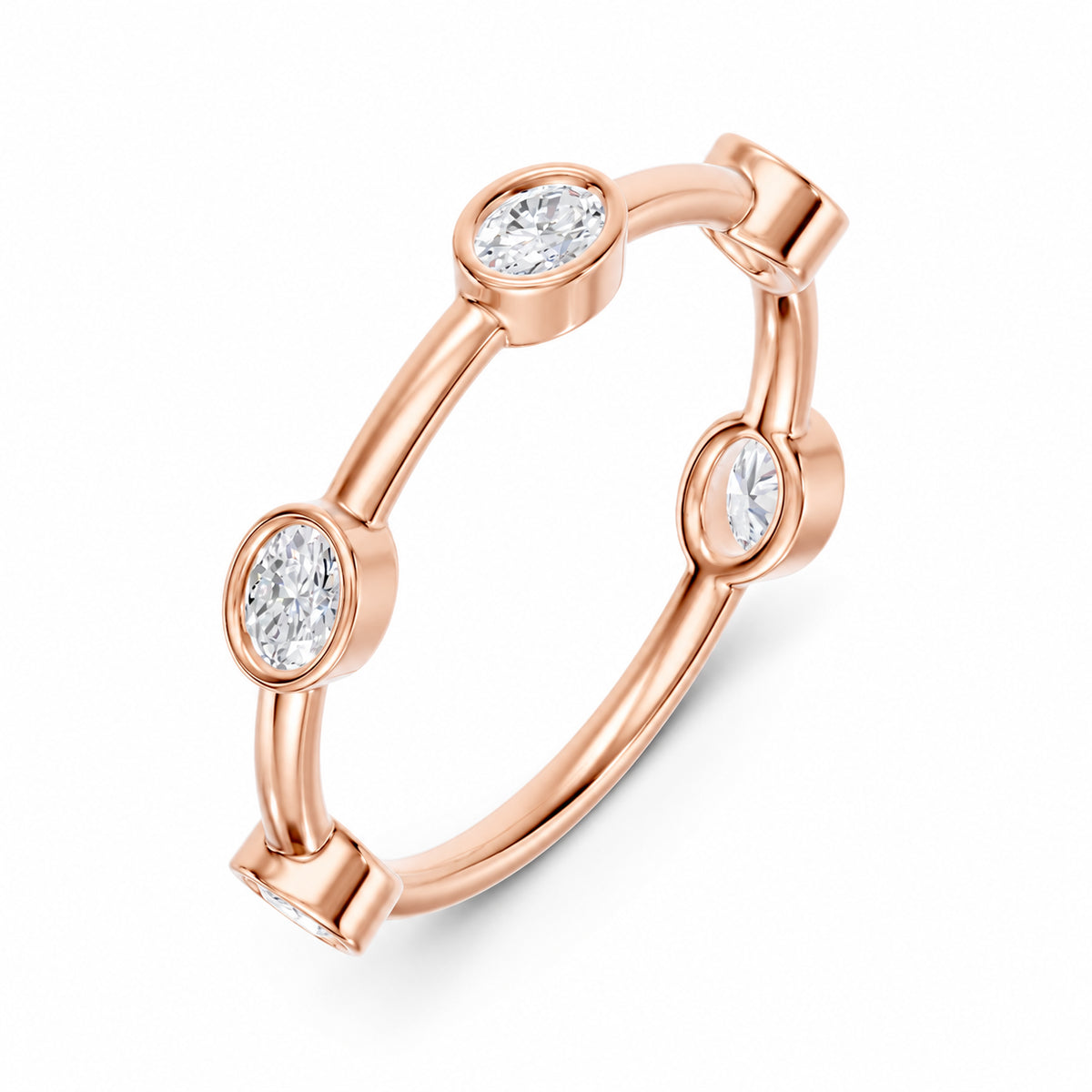 14K Rose Gold 1/2 ct. tw. Lab Grown Diamond Oval Shape Stackable Band, top view of the diamonds