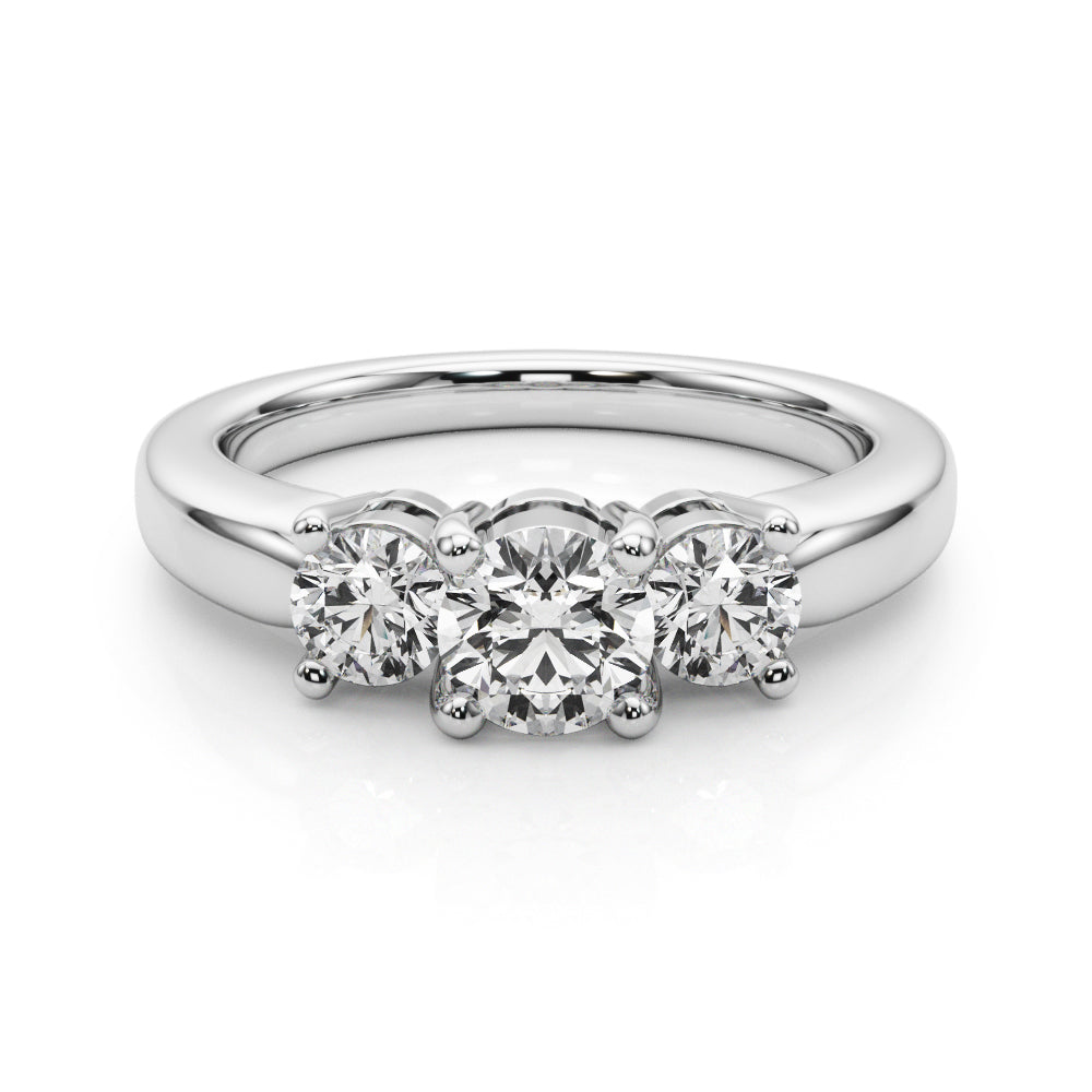 1 ct tw Round Lab Grown Diamond Three-Stone Engagement Ring in 14K White Gold