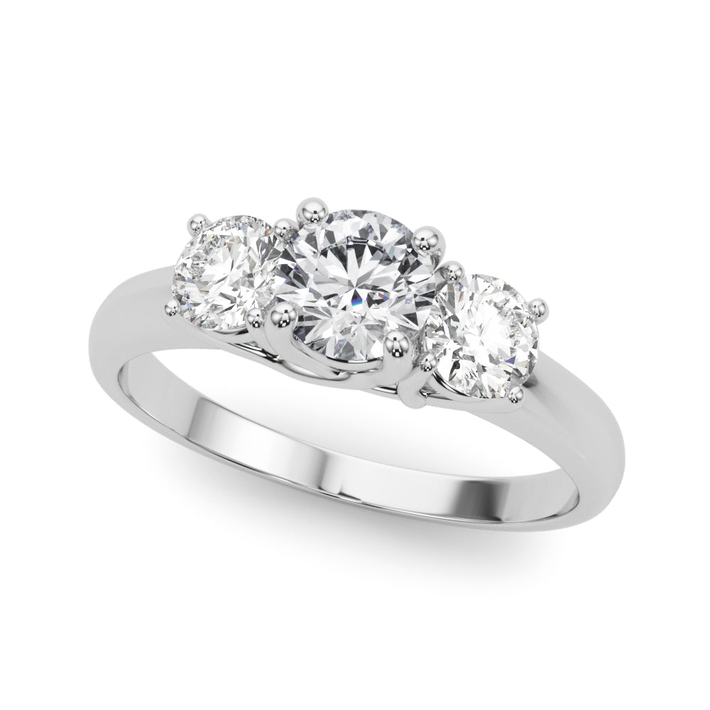 1 ct tw Round Lab Grown Diamond Three-Stone Engagement Ring in 14K White Gold