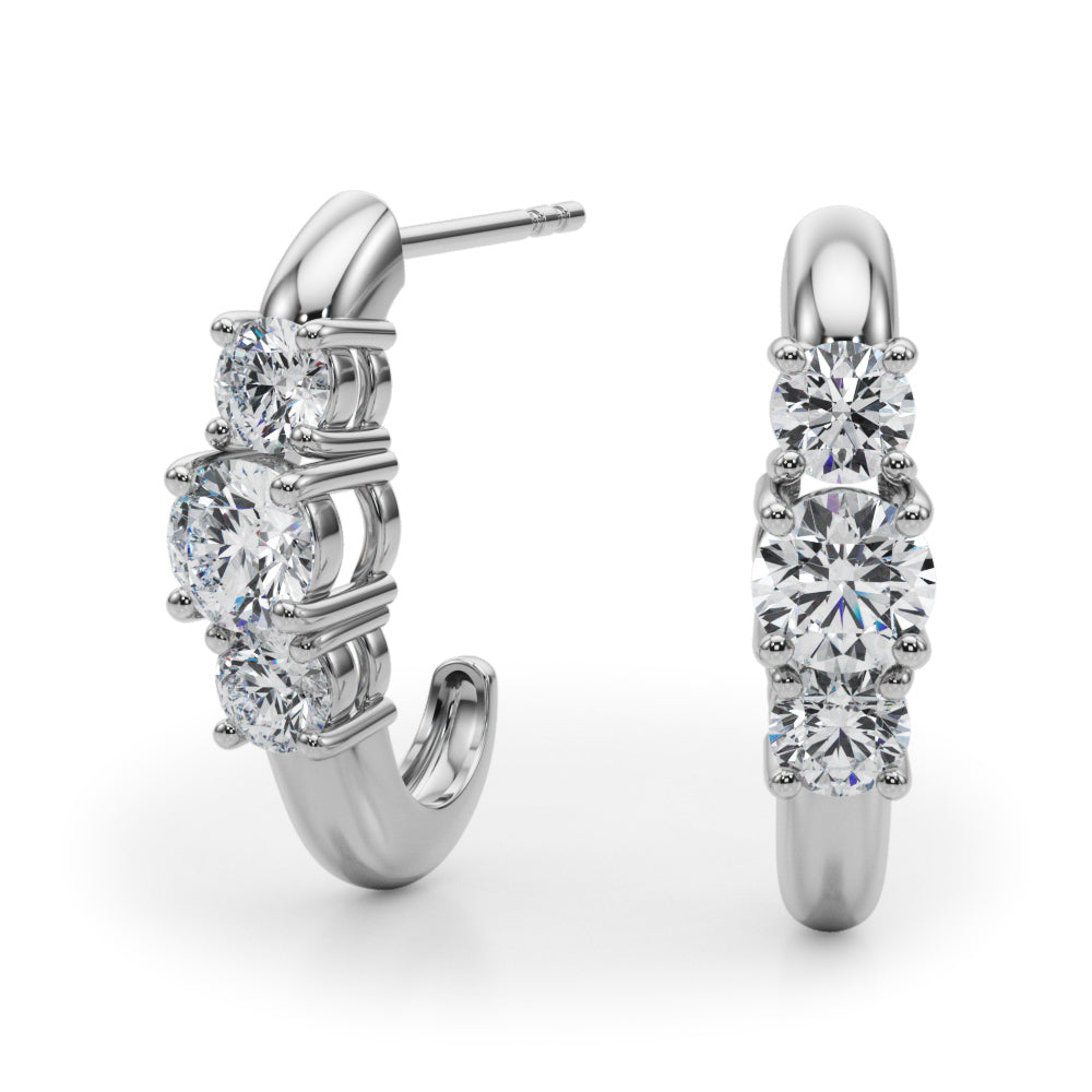 1 ct tw Lab Grown Diamond Three-Stone Earrings in 14K White Gold