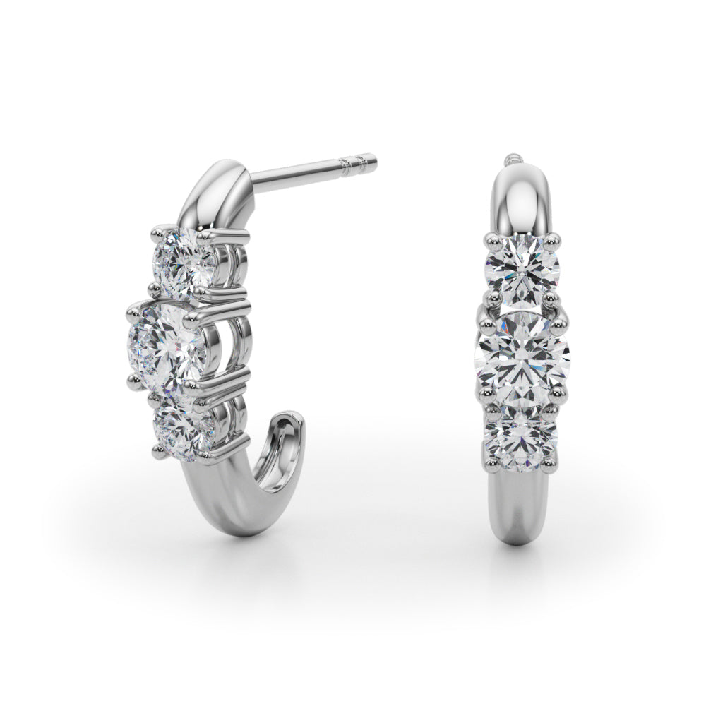 1/2 ct tw Lab Grown Diamond Three-Stone Earrings in 14K White Gold