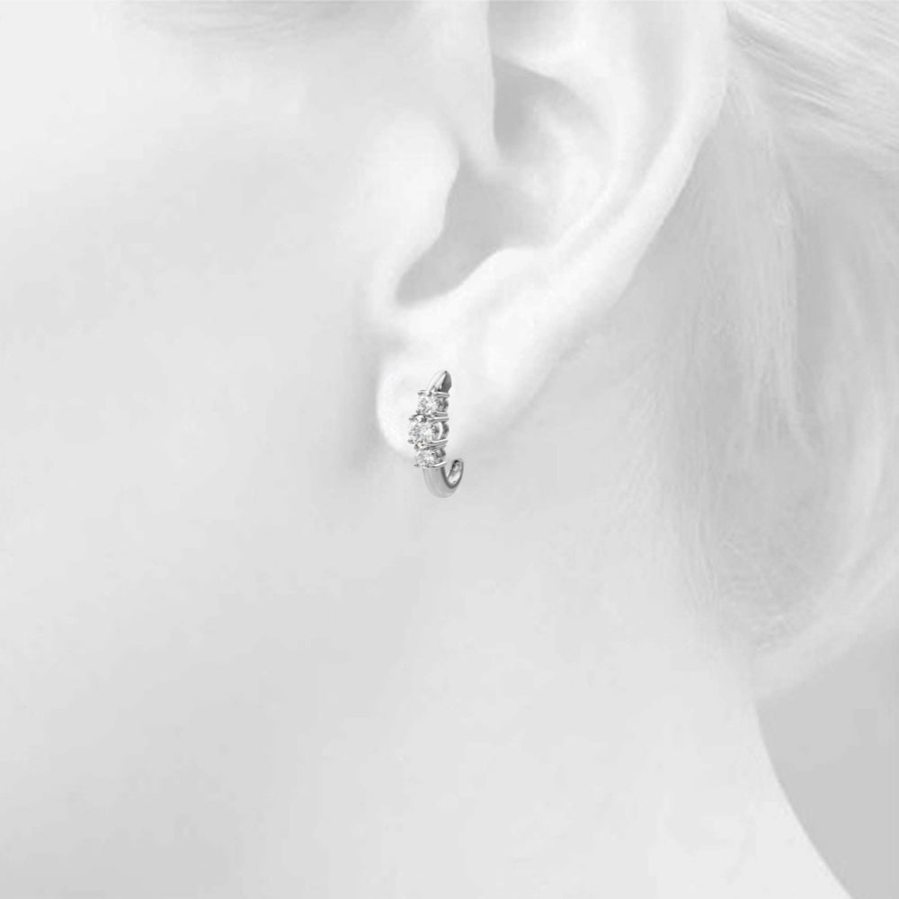 1/2 ct tw Lab Grown Diamond Three-Stone Earrings in 14K White Gold
