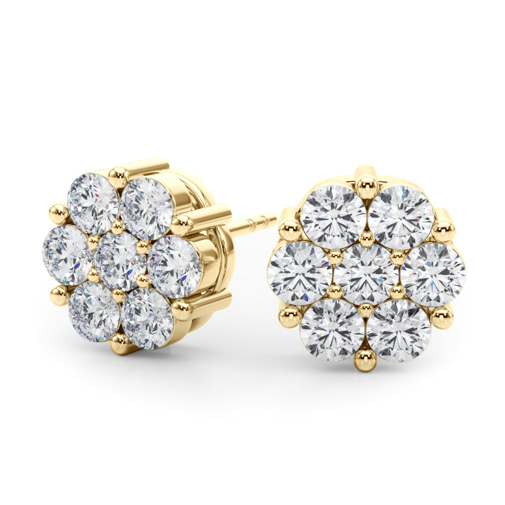 1 ct tw Lab Grown Diamond Cluster Earrings in 14K Yellow Gold