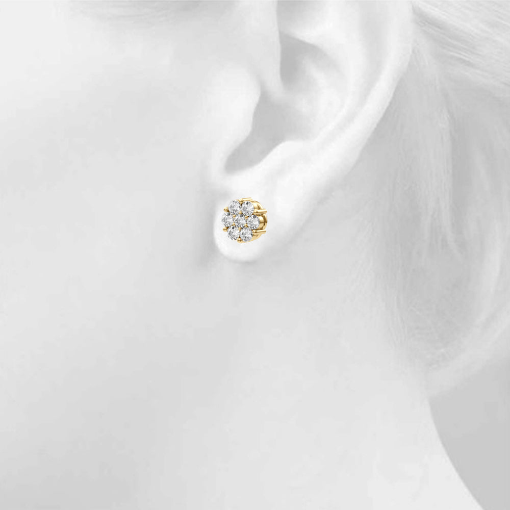 1 ct tw Lab Grown Diamond Cluster Earrings in 14K Yellow Gold