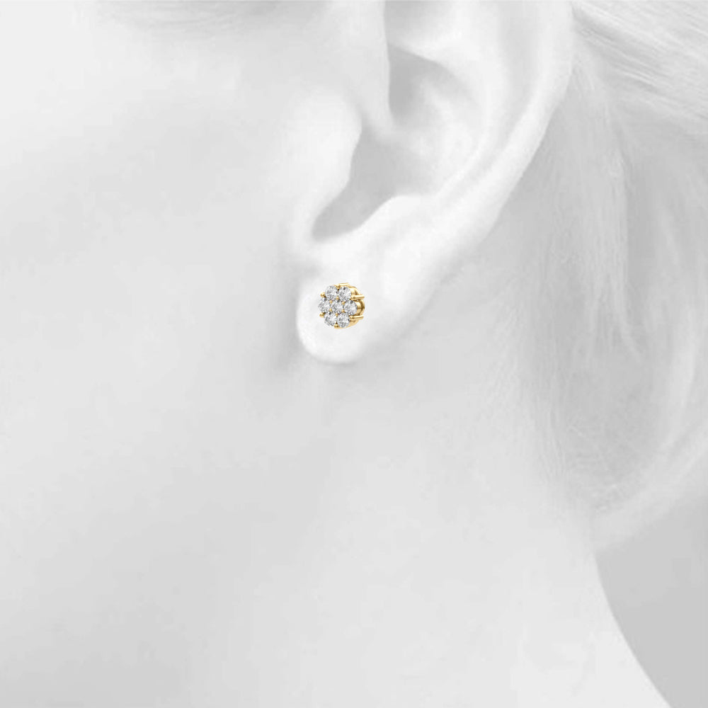 1/2 ct tw Lab Grown Diamond Cluster Earrings in 14K Yellow Gold