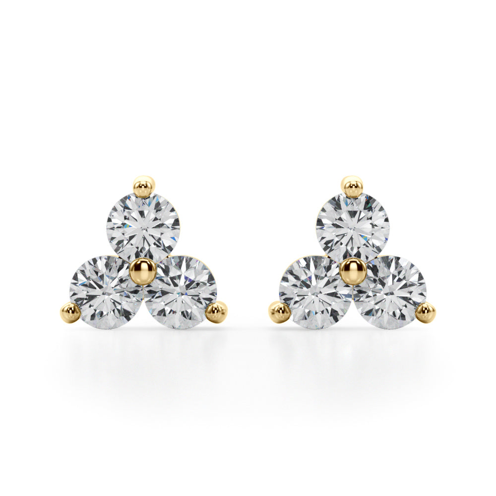 1 ct tw Lab Grown Diamond Three-Stone Earrings in 14K Yellow Gold