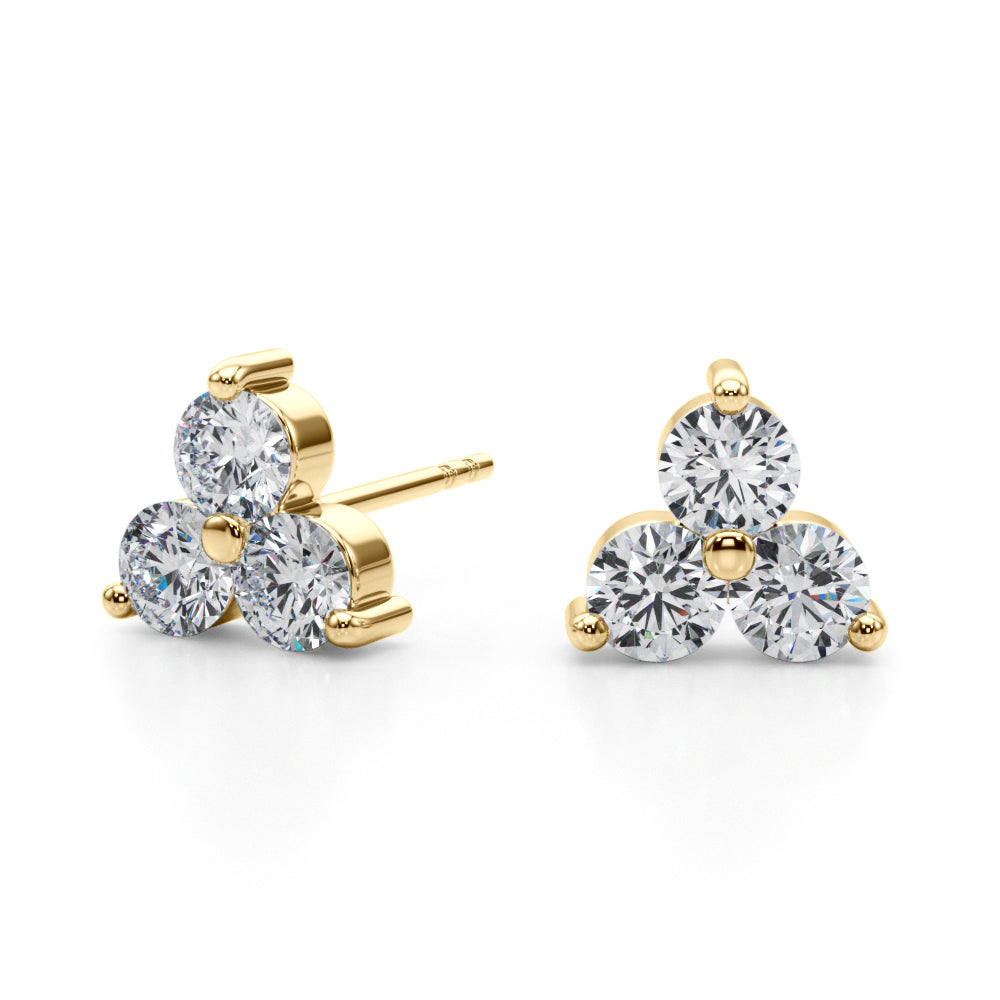 1 ct tw Lab Grown Diamond Three-Stone Earrings in 14K Yellow Gold