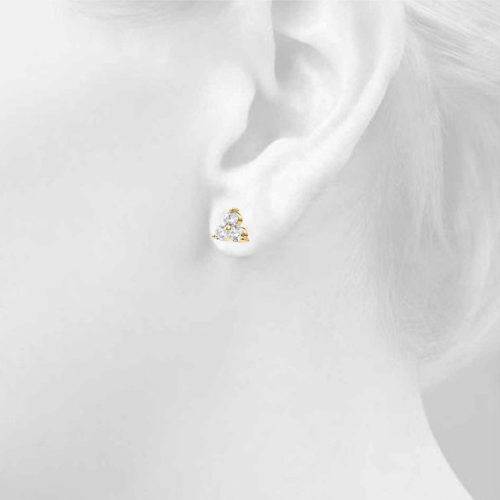 1 ct tw Lab Grown Diamond Three-Stone Earrings in 14K Yellow Gold