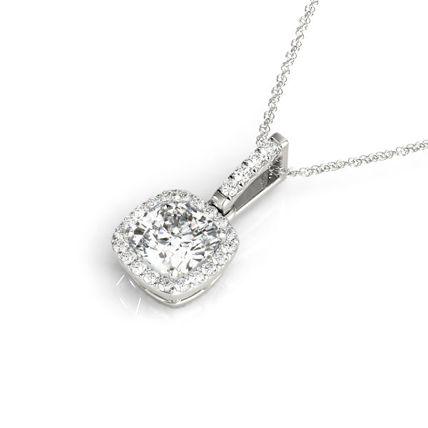 7/8 ct tw Cushion Lab Grown Diamond Necklace in 14K White Gold