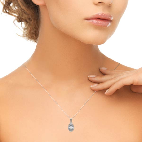 1/2 ct tw Oval Lab Grown Diamond Necklace in 14K White Gold