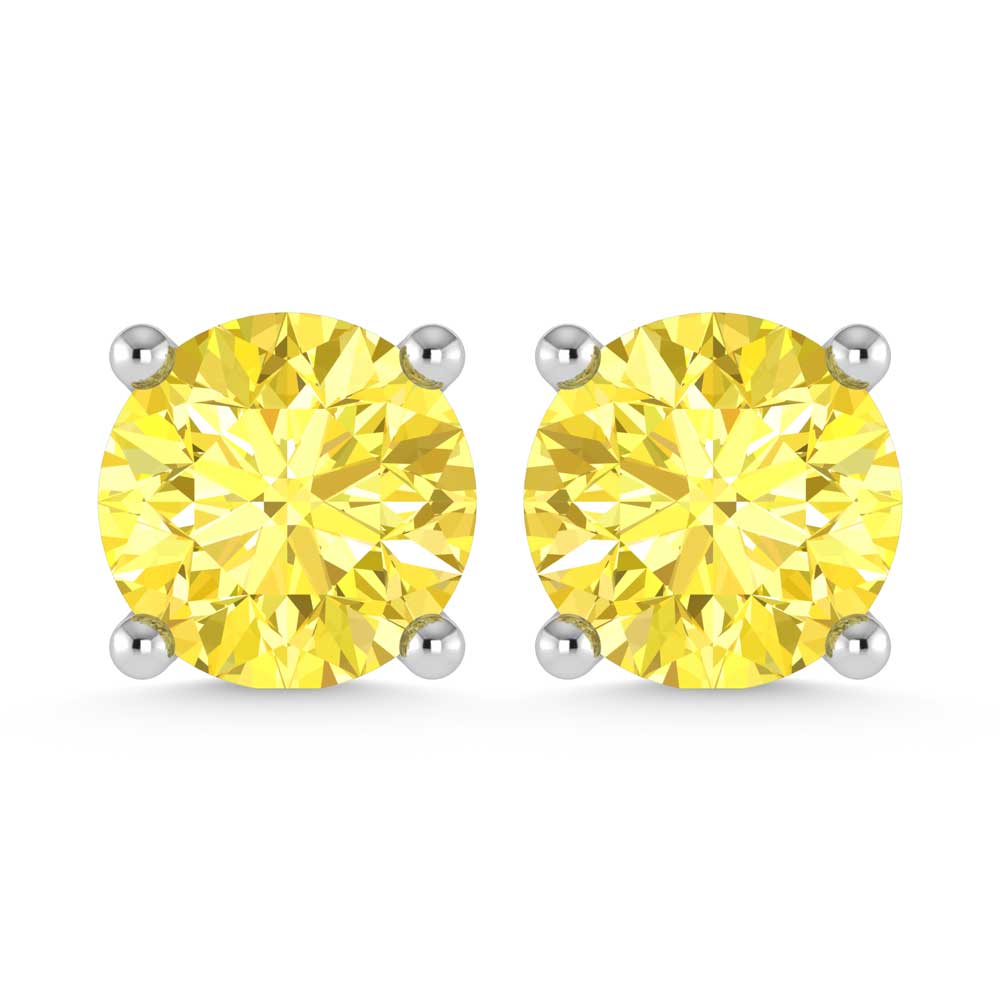 Handcrafted 14k White Gold stud earrings, showcasing 0.5 CTW lab grown blue diamond, with round-cut stones, close-up detail shot.