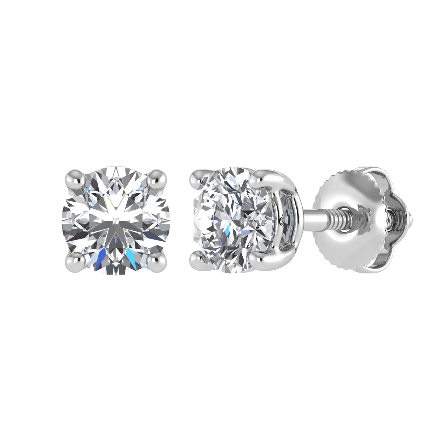Classic 14k White Gold solitaire ring, set with 0.33 CTW lab grown diamond, with round-cut stones, close-up detail shot.
