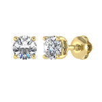 Elegant 14k Yellow Gold solitaire ring, set with 2 CTW lab grown diamond, with round-cut stones, close-up detail shot.