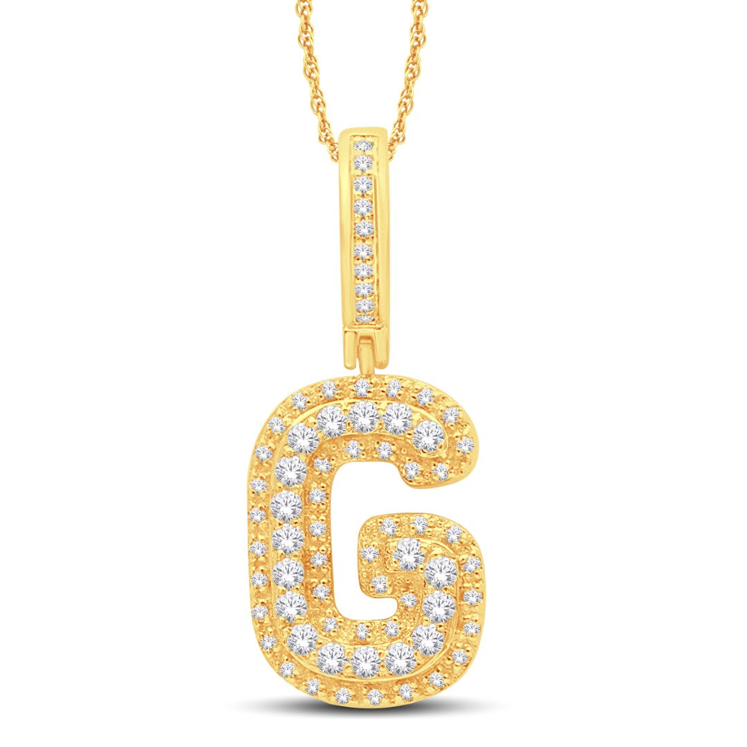 10 Karat Two-Tone (Yellow and White) Gold 0.32 Carat Diamonds Initial (G) HipHop Pendant-1026153-YW - Picasso Gold & Diamond Jewelry
