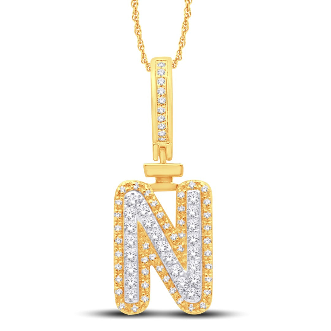 10 Karat All Yellow Gold 0.31 Carat Diamonds Initial (N) HipHop Pendant-1026157-ALY - Picasso Gold & Diamond Jewelry