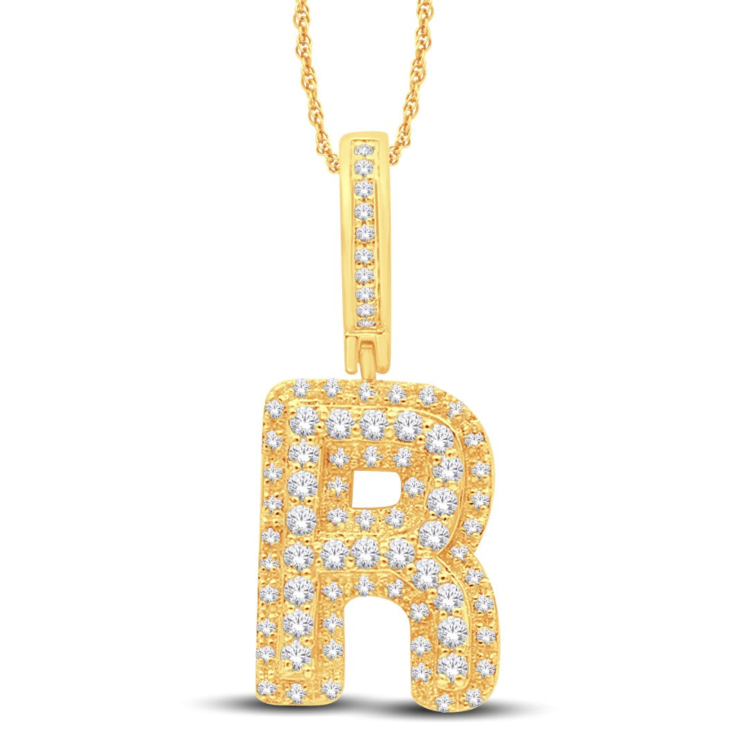 10 Karat Two-Tone (Yellow and White) Gold 0.31 Carat Diamonds Initial (R) HipHop Pendant-1026159-YW - Picasso Gold & Diamond Jewelry