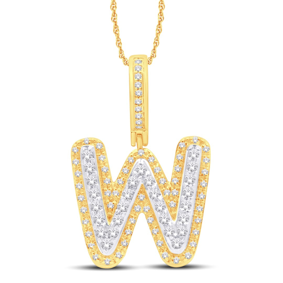 10 Karat Two-Tone (Yellow and White) Gold 0.33 Carat Diamonds Initial (W) HipHop Pendant-1026162-YW - Picasso Gold & Diamond Jewelry
