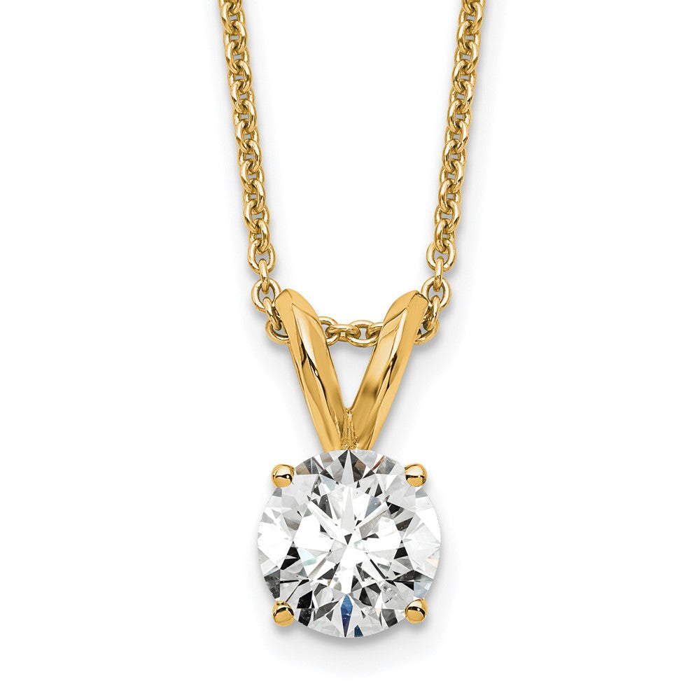 Elegant 14K Yellow Gold solitaire necklace, 18 inch length, close-up studio shot.