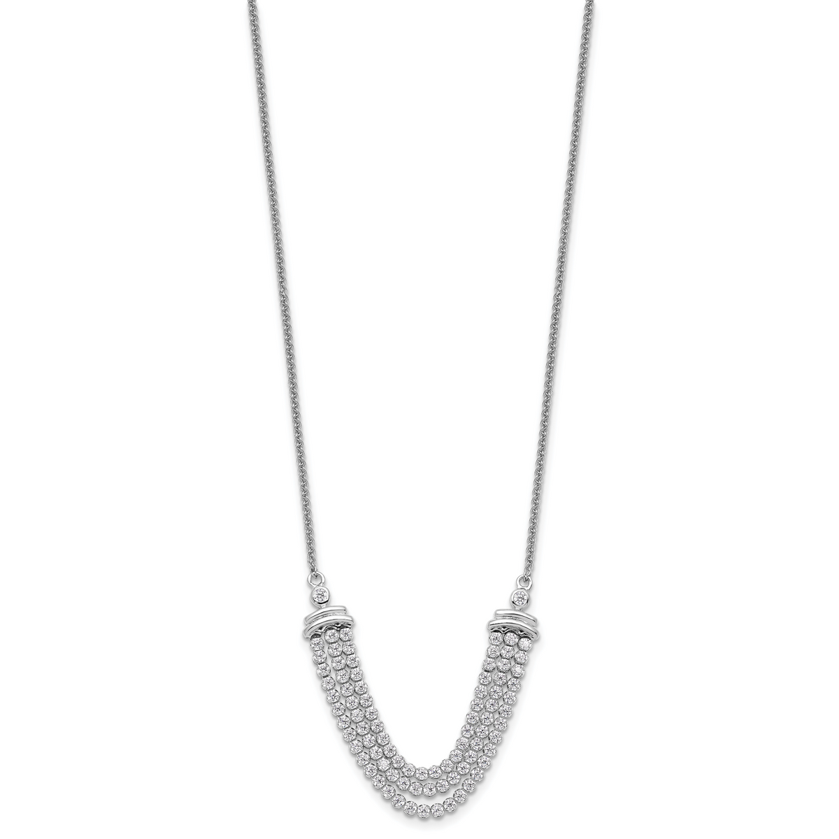 Classic 14K White Gold tennis necklace, detail view.