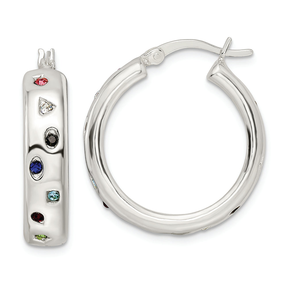 Sterling Silver Polished Multi-color CZ Circle Hoop Earrings