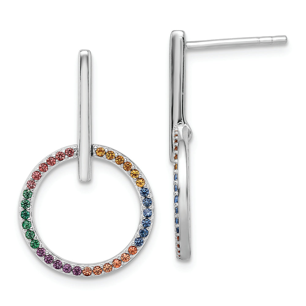 Sterling Silver Rh-plated Multi-color Nano Crystal Circle Post Earrings