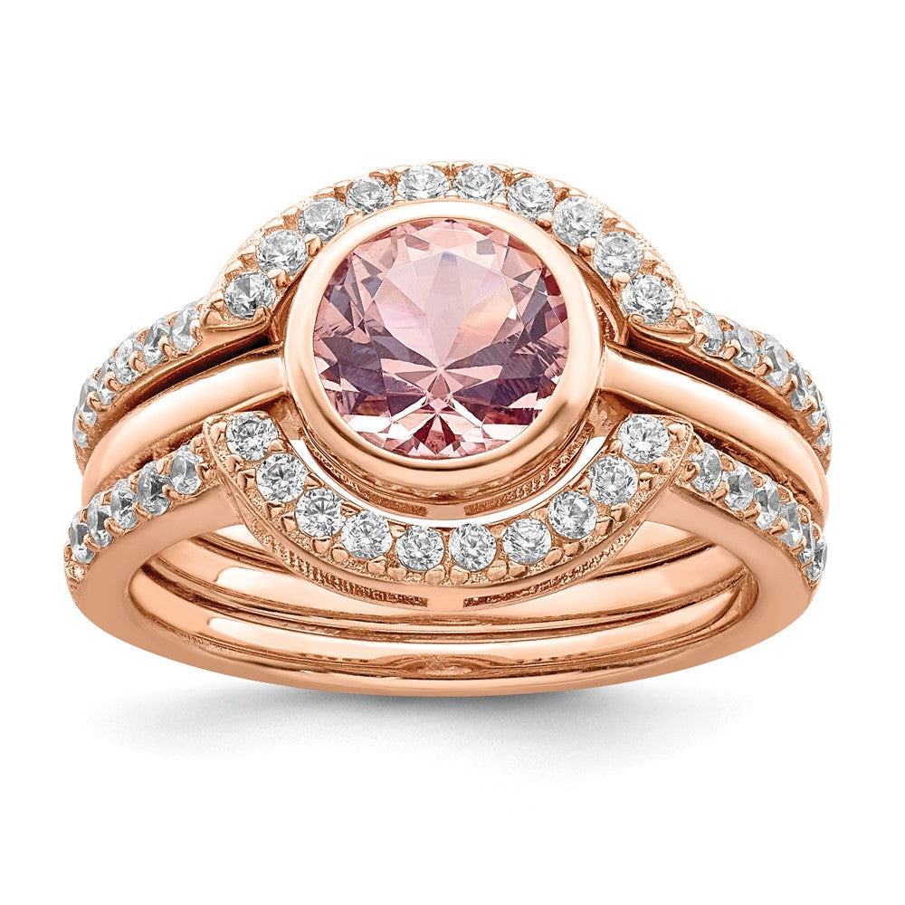 Sterling Silver Rose Tone CZ 3 Ring Set
