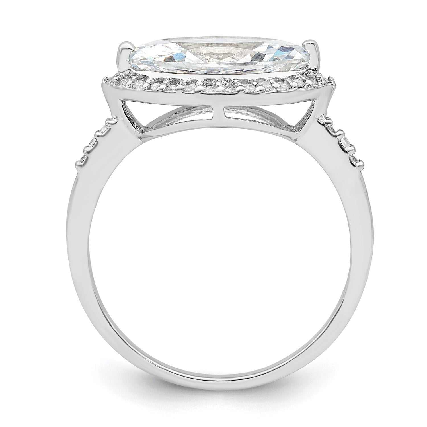 Sterling Silver Rhodium-plated Marquise Halo CZ Ring