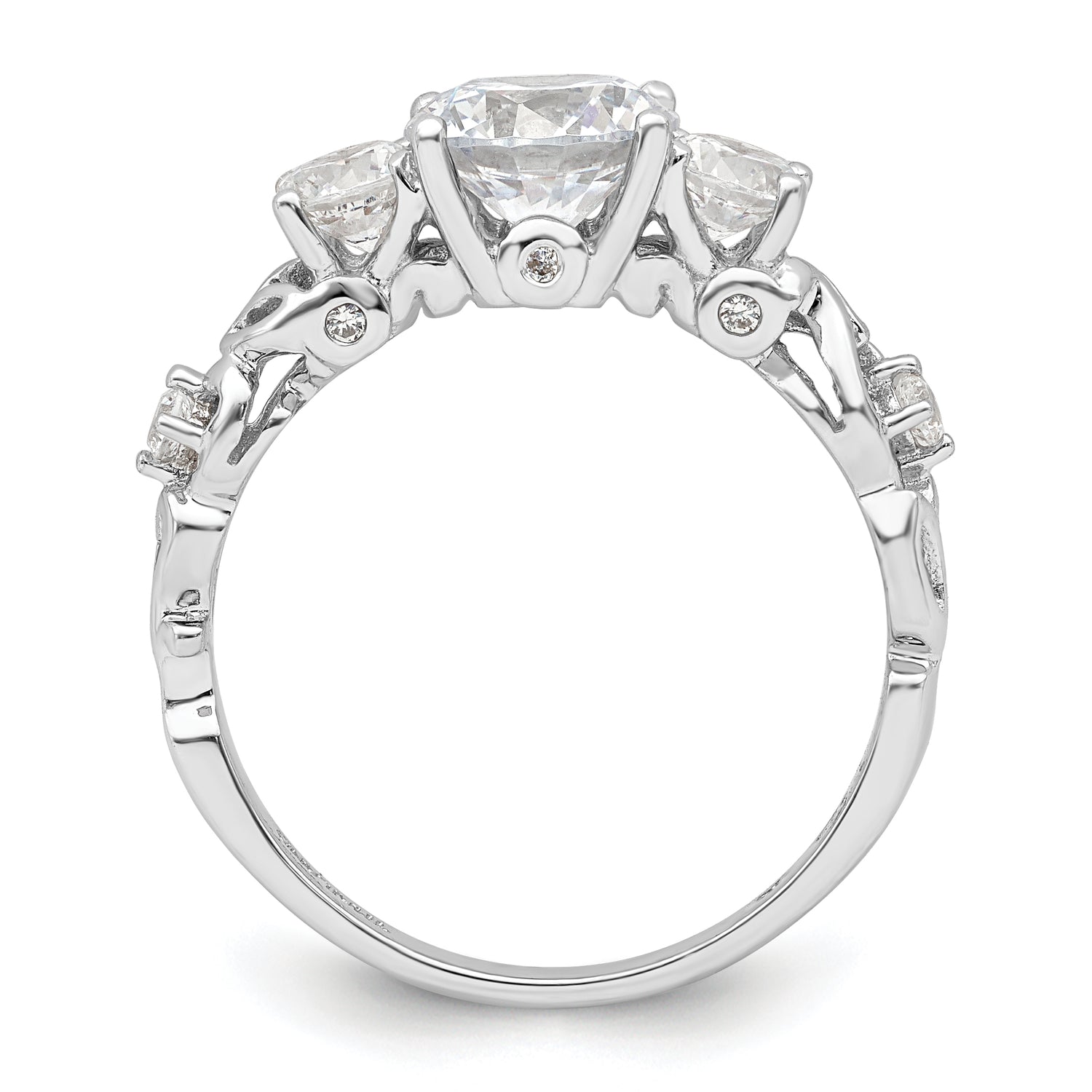 Sterling Silver Rhodium-plated Three Stone CZ Ring