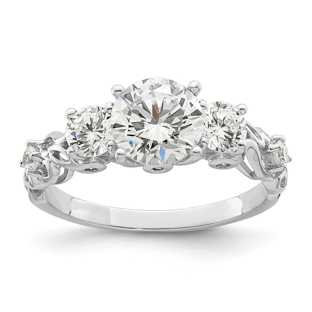 Sterling Silver Rhodium-plated Three Stone CZ Ring