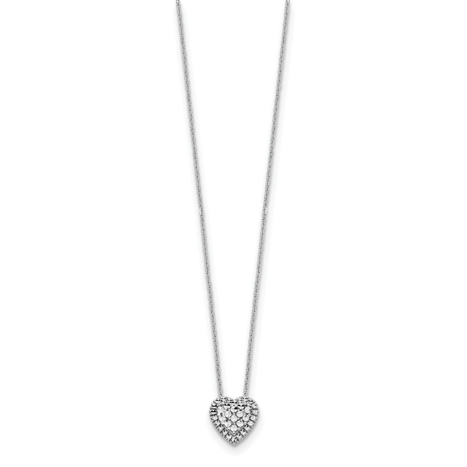 14k White Gold Diamond-cut Heart Slide Necklace