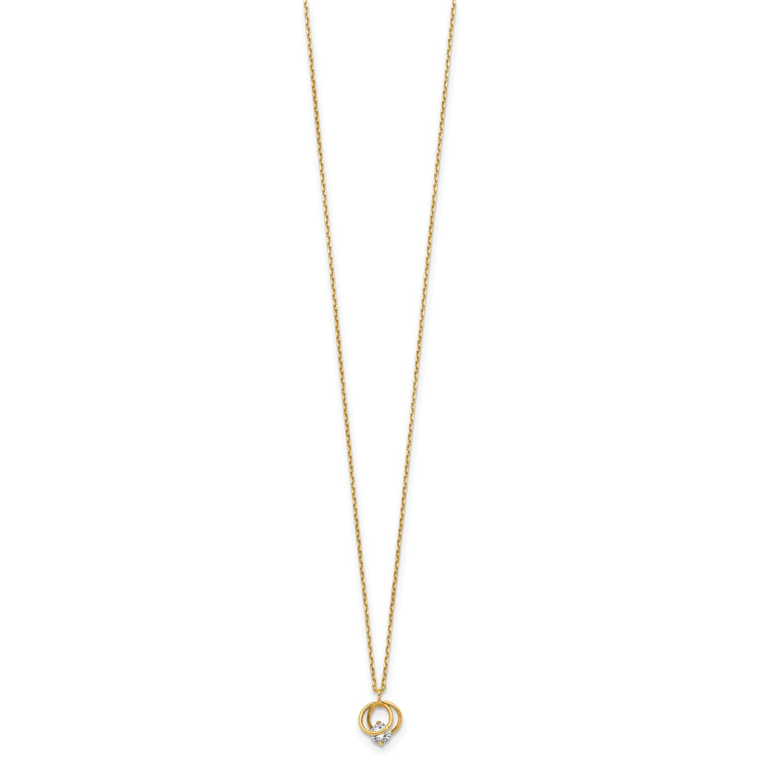 14k Yellow Gold Polished CZ Double Circle 15in w/1in ext Necklace