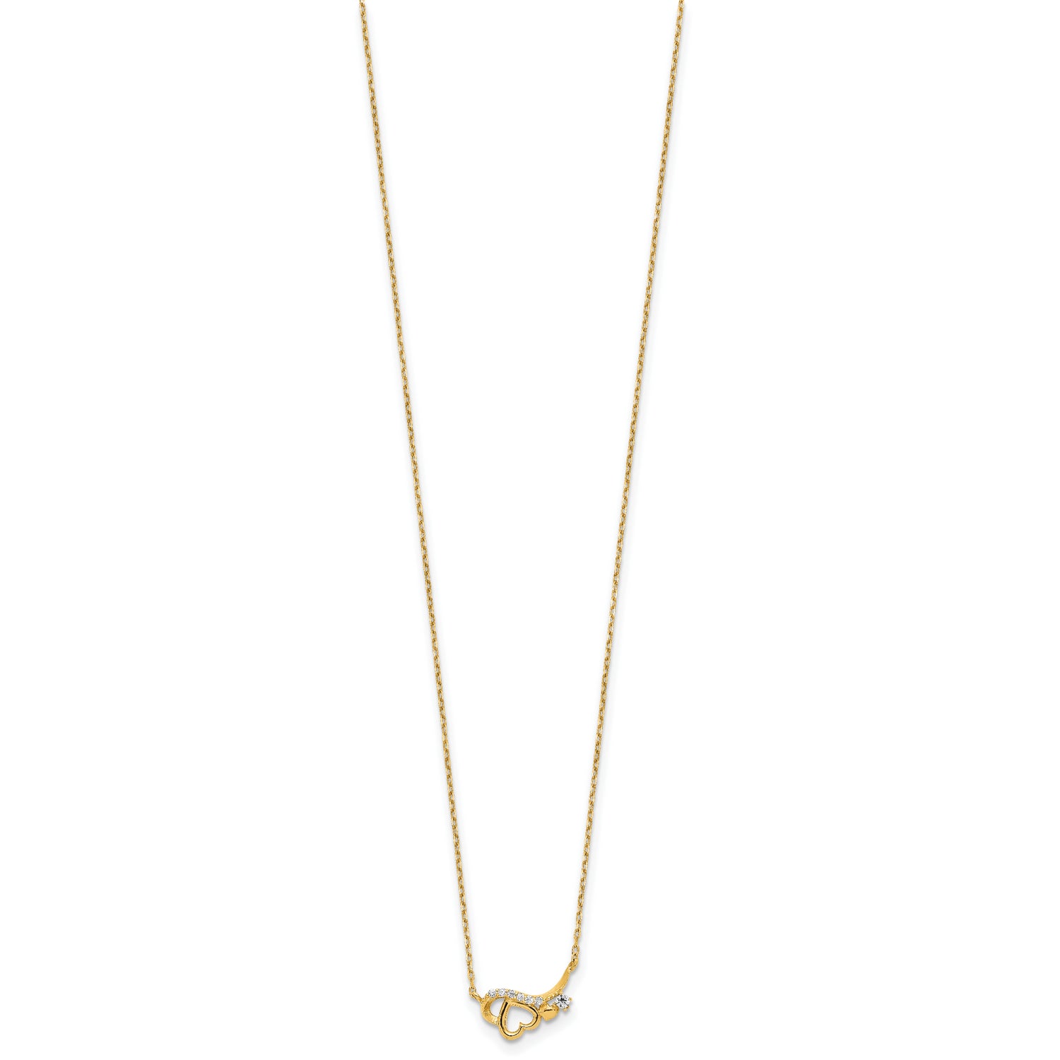 14k Polished CZ Heart w/1.25 in ext Necklace