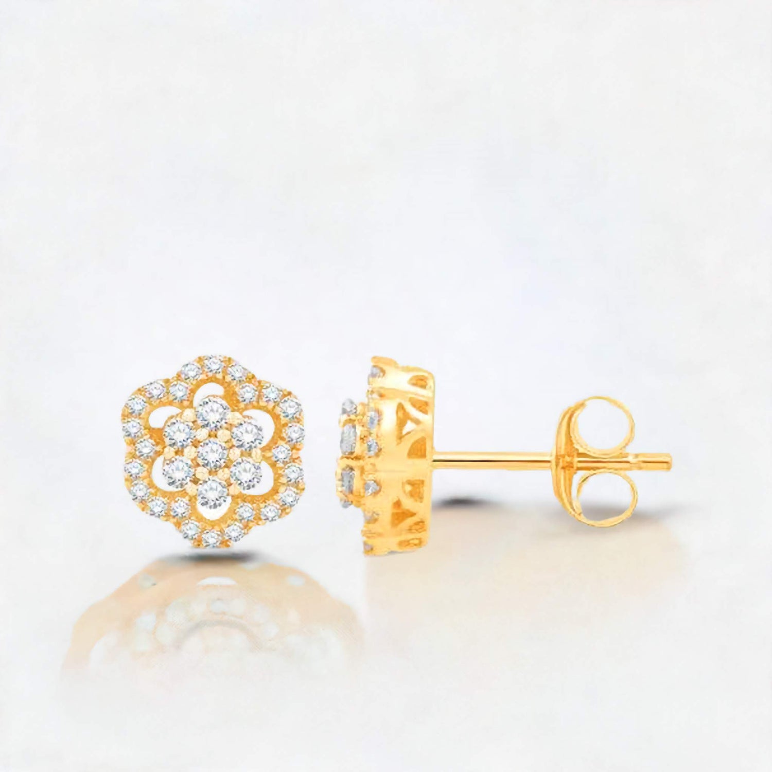 10 Karat All Yellow Gold 0.44 Carat Diamond Flower Earrings - Picasso Gold & Diamond Jewelry