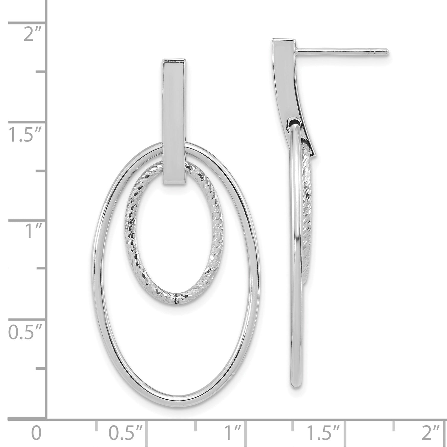 14k White Gold Gold Polished Diamond Cut Post Dangle Earrings