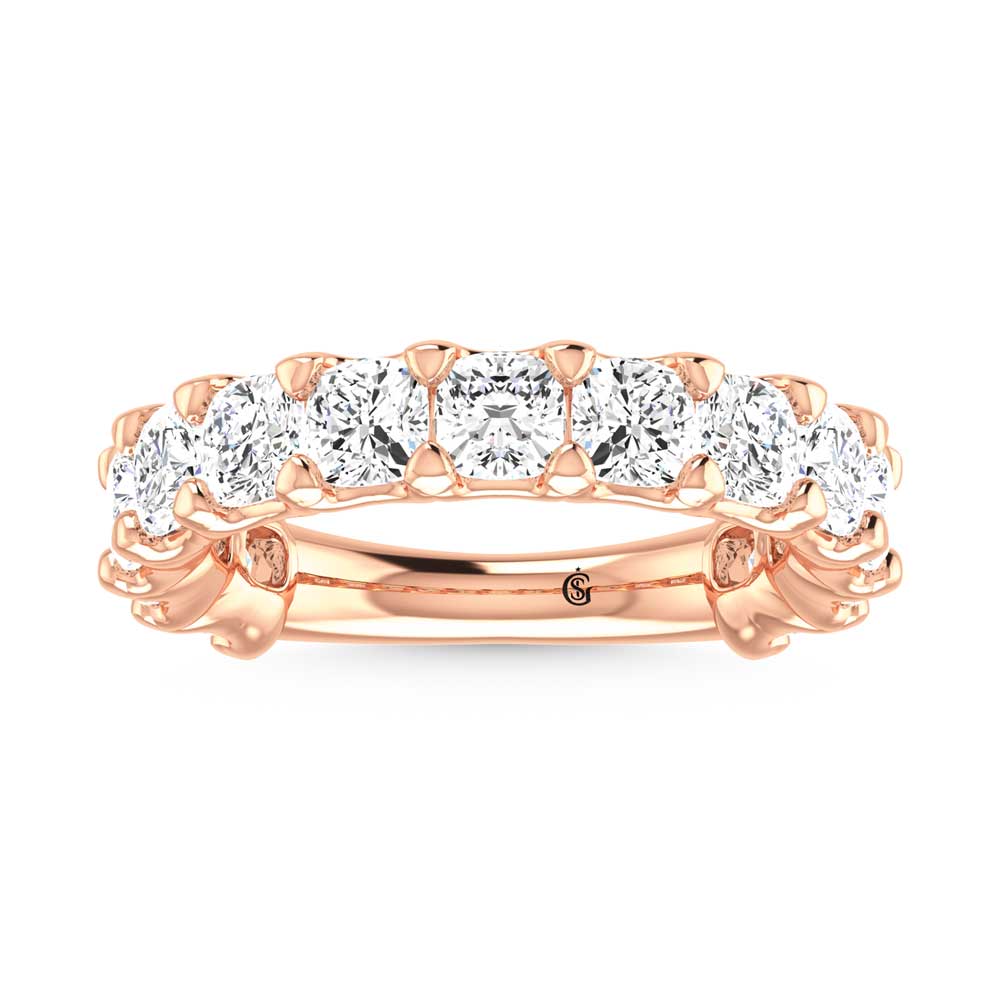 18K Rose Gold  2 1/4 CT Tw.  Cushion Shape Diamond Three Forth Eternity Band  Picasso Gold & Diamond Jewelry