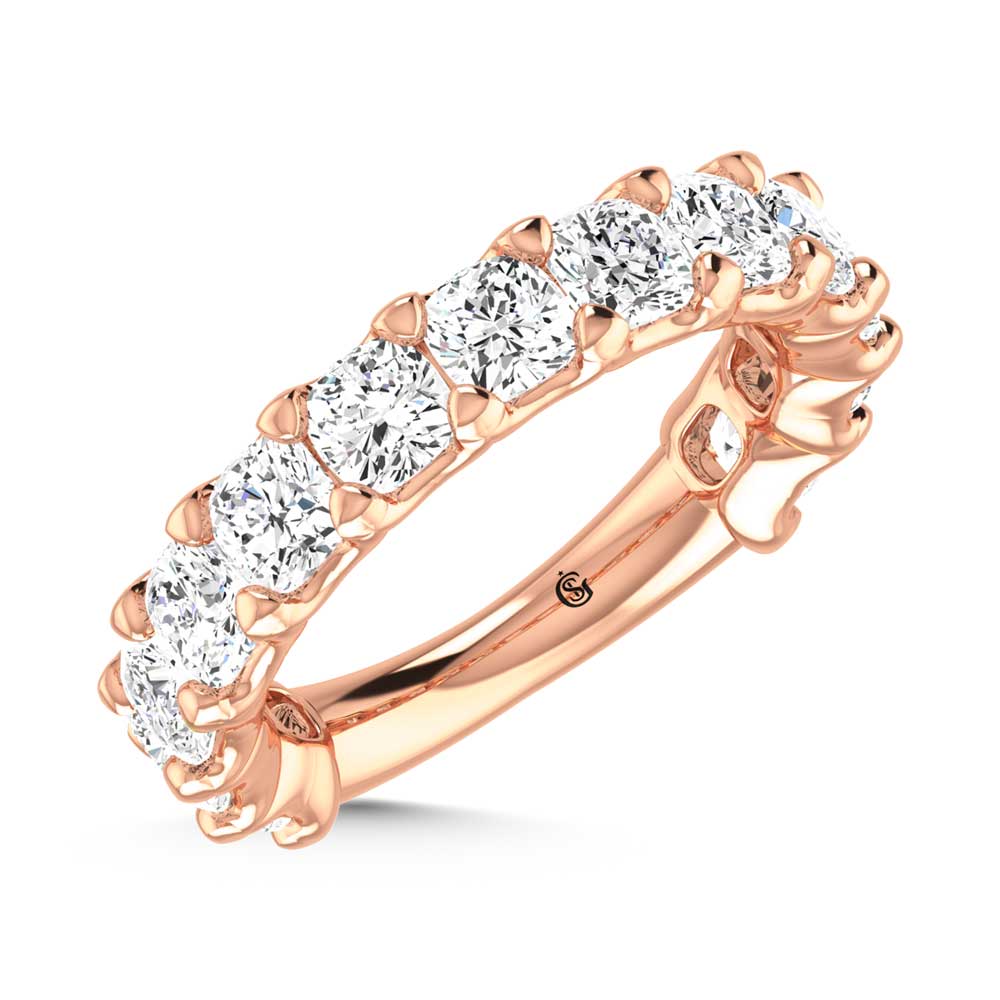 14K Rose Gold  1 1/2 CT Tw.  Cushion Shape Diamond Three Forth Eternity Band  Picasso Gold & Diamond Jewelry