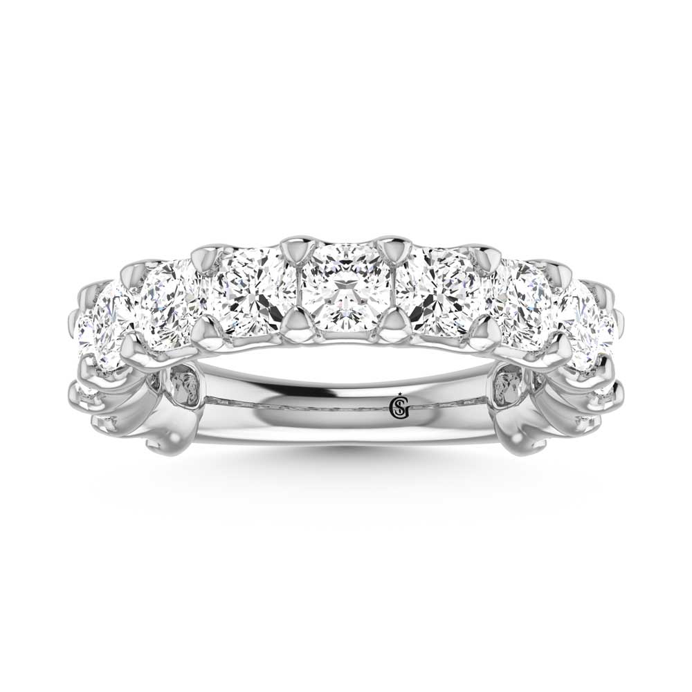 14K White Gold 1 1/2 CT Tw.  Cushion Shape Diamond Three Forth Eternity Band  Picasso Gold & Diamond Jewelry