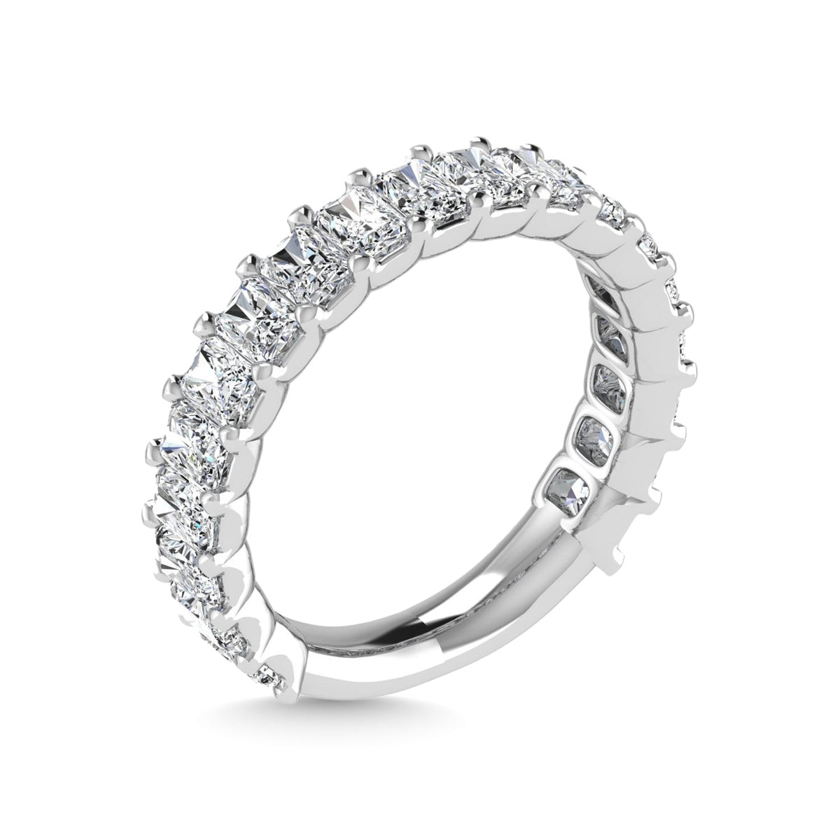 18K White Gold 6 7/8 CT Tw.  Emerald Shape Diamond Three Forth Eternity Band  Picasso Gold & Diamond Jewelry