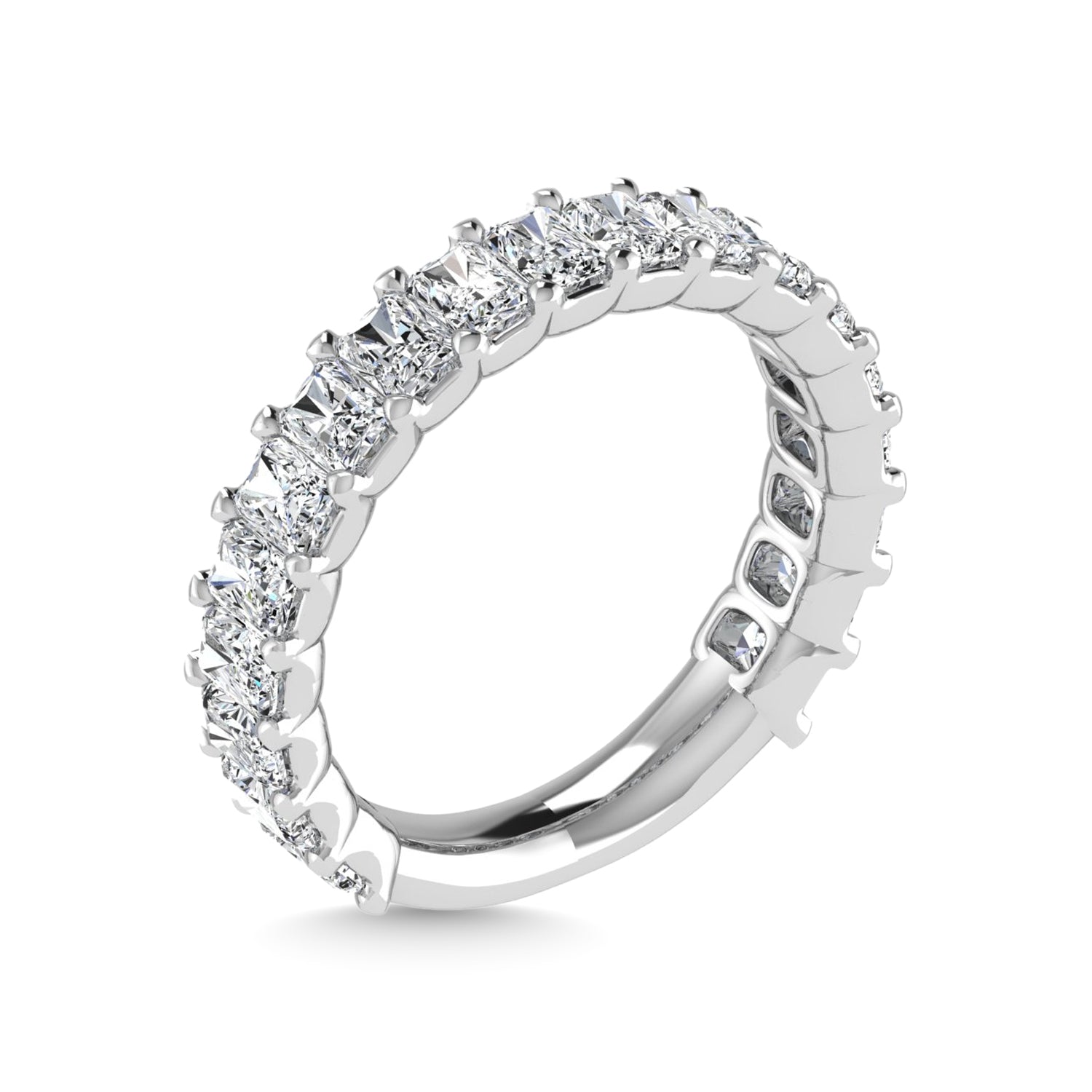 14K White Gold 2 CT Tw.  Emerald Shape Diamond Three Forth Eternity Band  Picasso Gold & Diamond Jewelry