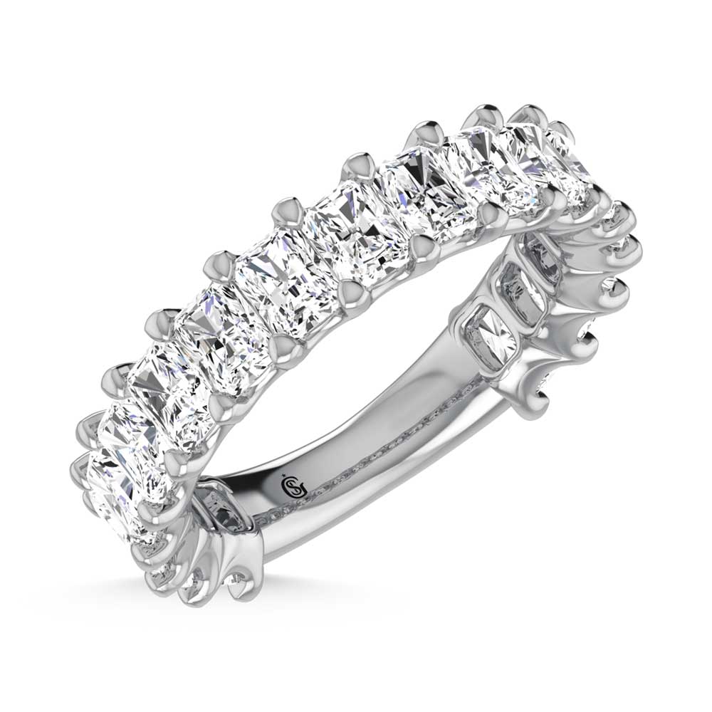 950 Platinum   4 1/4 CT Tw.  Radiant Shape Diamond Three Forth Eternity Band  Picasso Gold & Diamond Jewelry