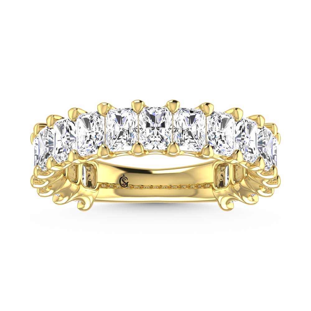 14K Yellow Gold 4 1/4 CT Tw.  Radiant Shape Diamond Three Forth Eternity Band  Picasso Gold & Diamond Jewelry