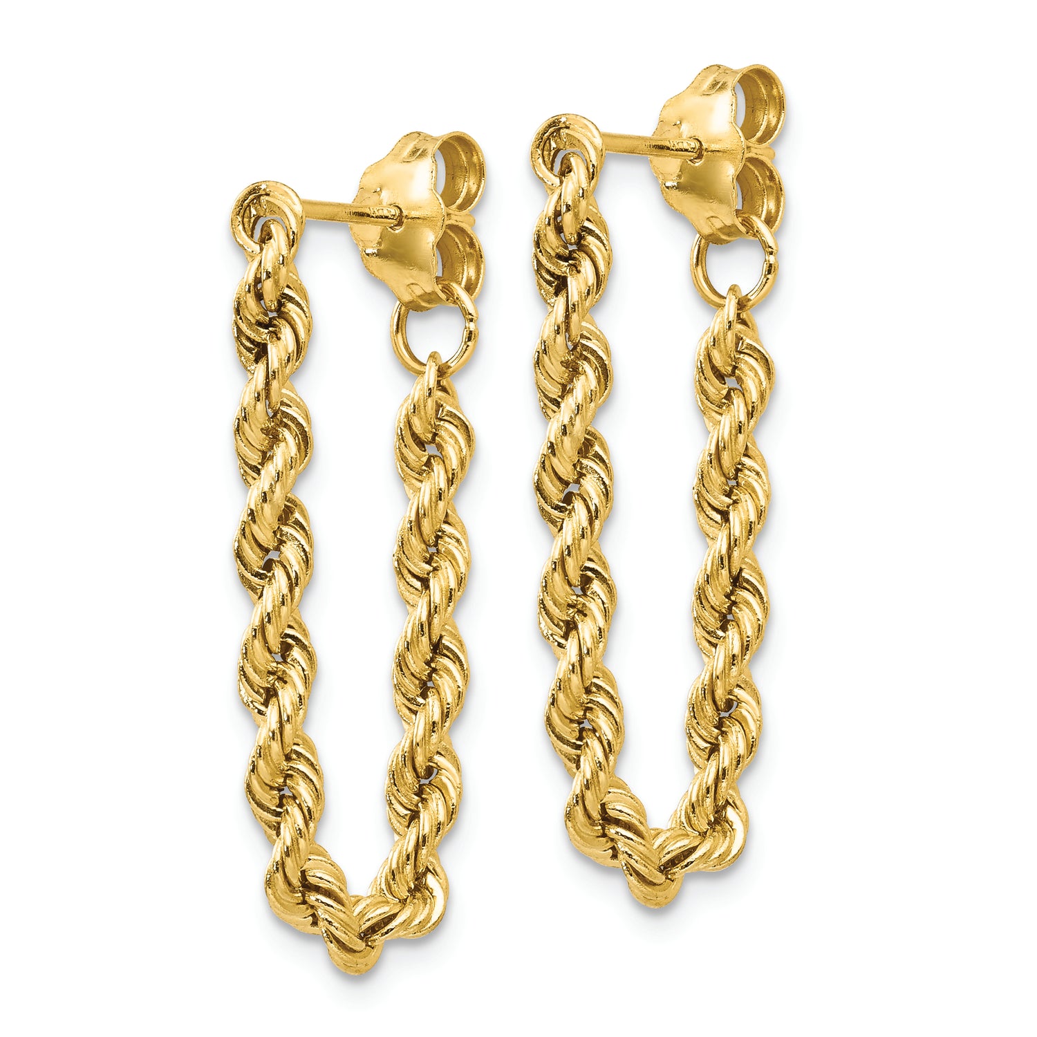 14K Yellow Gold Hollow Rope Earrings – Bold Texture, Lightweight Feel